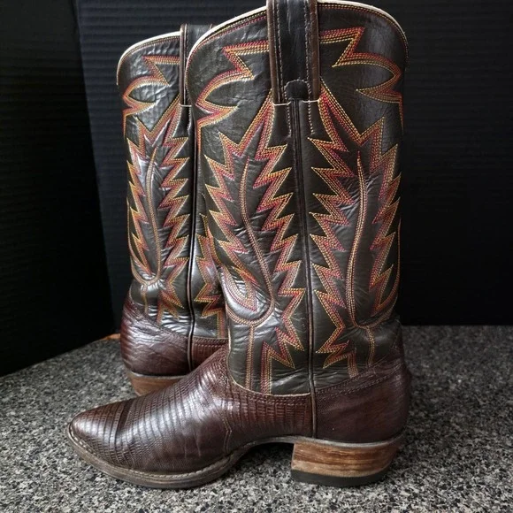 Nocona Men's Western Boots Lizard Leather Brown Cowboy Size 8D Made In USA - Picture 10 of 16